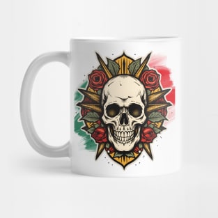 Rebel Roses: Gothic Skull Surrounded by Lush Florals, Dartboard-Inspired, Edgy Tattoo Artwork Mug